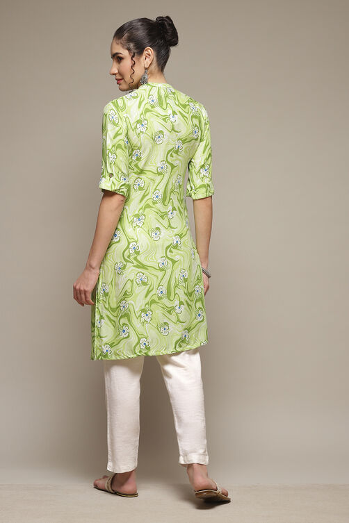 Lime Green LIVA Straight Kurta image number 4